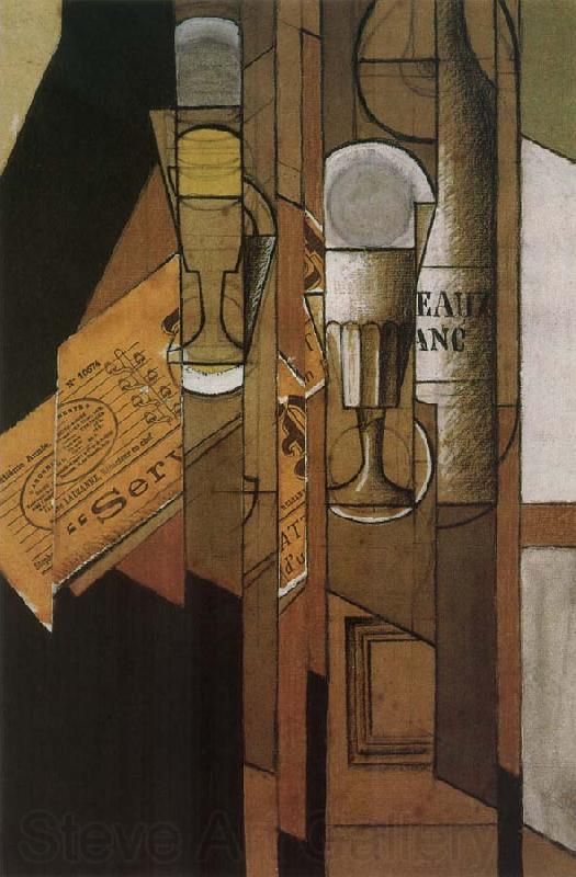 Juan Gris Cup newspaper and winebottle